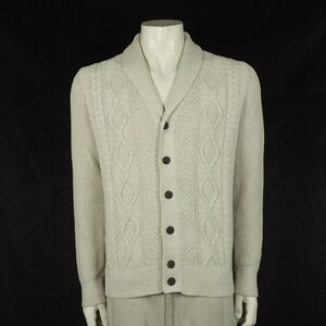 New Gap Textured Cardigan Sweater Mens Medium Beige Cable-Knit Shawl Cotton